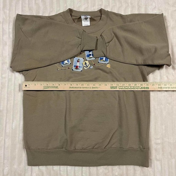 Large Khaki/Tan Light House Nautical Print Graphic Sweat Shirt - Picture 3 of 7
